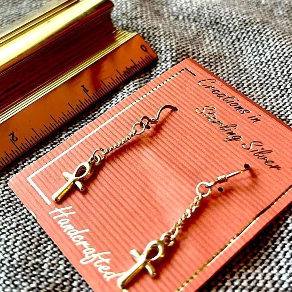 Handcrafted Sterling‎ Silver Ankh Earrings​